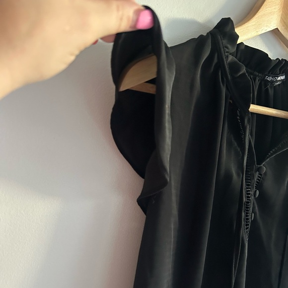 Fashion Nova, size S, black blouse top, keyhole tie up front, ruffles, sheer - Picture 4 of 6